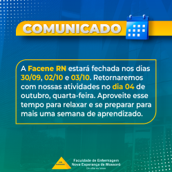 Funcionamento do dia 30/09 ao dia 04/10