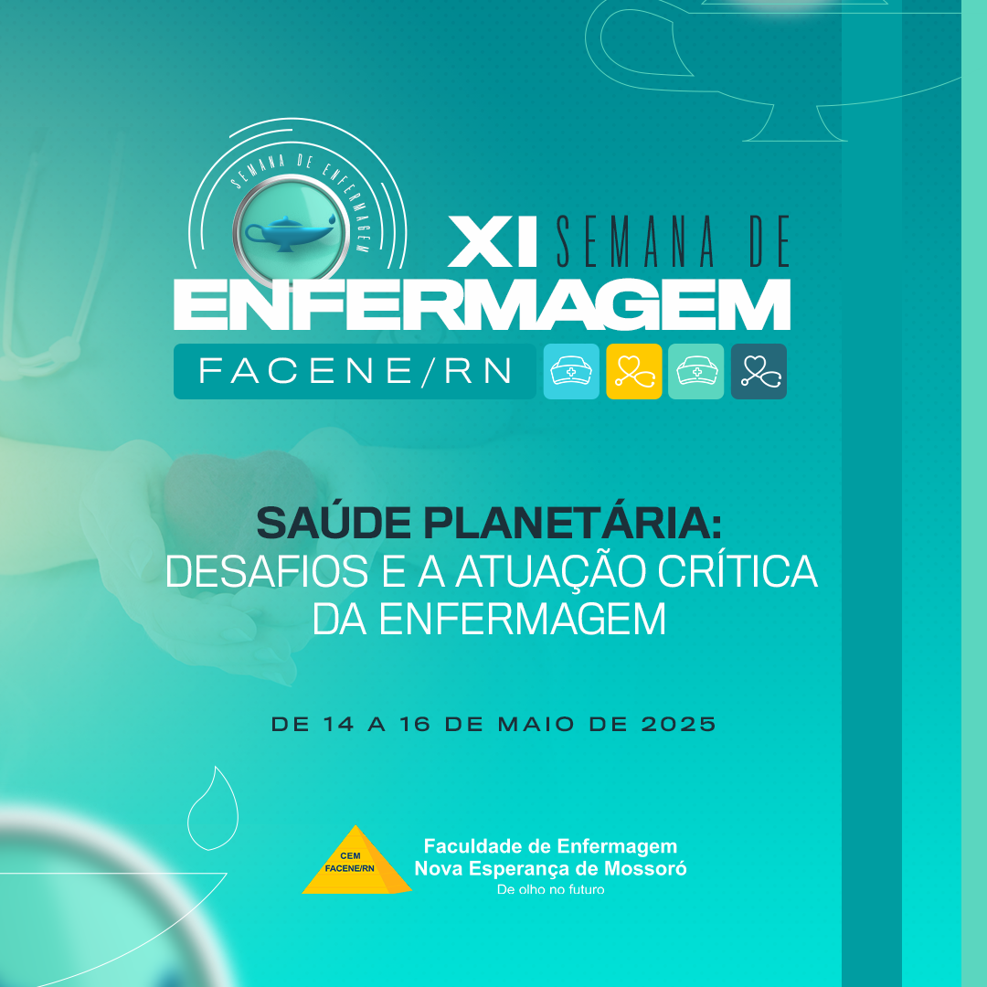 A FACENE/RN, por meio do NEIC e da Comissão Organizadora, divulga o edital da XI Semana de Enfermagem, que acontecerá de 14 a 16 de maio de 2025, com o tema: “Saúde planetária: desafios e a atuação crítica da Enfermagem