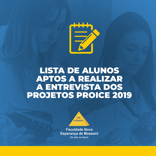 NUPEA DIVULGA A LISTA DE ALUNOS APROVADOS NAS PROVAS DA SELEÇÃO PROICE 2019