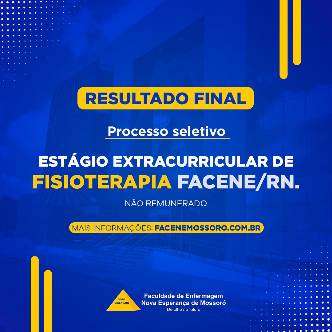 Resultado final do processo seletivo do estágio extracurricular não remunerado
