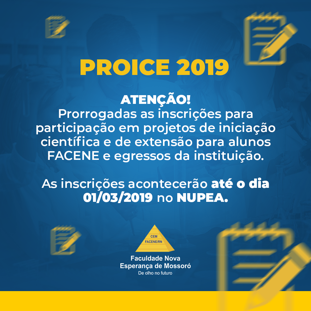 ERRATA DO EDITAL 001/2019 – SELEÇÃO PARA PARTICIPAÇÃO DE ALUNOS EM PROJETOS DE INICIAÇÃO CIENTÍFICA E DE EXTENSÃO (PROICE 2019)