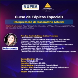 ESTÃO ABERTAS AS INSCRIÇÕES PARA O CURSO DE TÓPICOS ESPECIAIS: INTERPRETAÇÃO DE GASOMETRIA ARTERIAL.