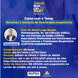 ATENÇÃO! CONTINUAM ABERTAS AS INSCRIÇÕES PARA O CURSO IMERSÃO QUALIFICA: RESURSOS E TÉCNICAS DE FISIOTERAPIA RESPIRATÓRIA