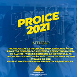 ERRATA DO EDITAL 001/2021 SELEÇÃO PARA PARTICIPAÇÃO DE ALUNOS EM PROJETOS DE INICIAÇÃO CIENTÍFICA E DE EXTENSÃO (PROICE 2021)