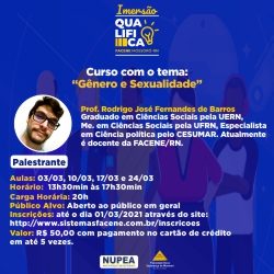 ATENÇÃO! CONTINUAM ABERTAS AS INSCRIÇÕES PARA O CURSO IMERSÃO QUALIFICA: GÊNERO E SEXUALIDADE