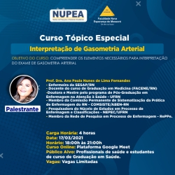 ESTÃO ABERTAS AS INSCRIÇÕES PARA O CURSO TÓPICO ESPECIAL: INTERPRETAÇÃO DE GASOMETRIA ARTERIAL.