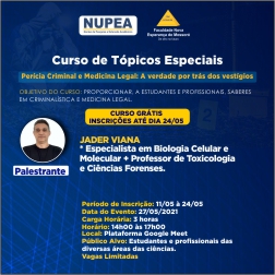 INSCRIÇÕES ABERTAS PARA O CURSO DE TÓPICOS ESPECIAIS DE BIOMEDICINA: PERÍCIA CRIMINAL E MEDICINA LEGAL: A VERDADE POR TRÁS DOS VESTÍGIOS.