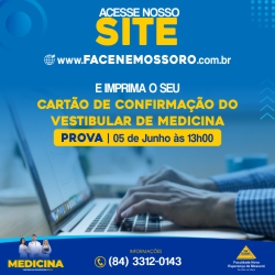 VESTIBULAR DE MEDICINA 2021.2: CARTÕES DE INSCRIÇÃO LIBERADOS PARA IMPRESSÃO