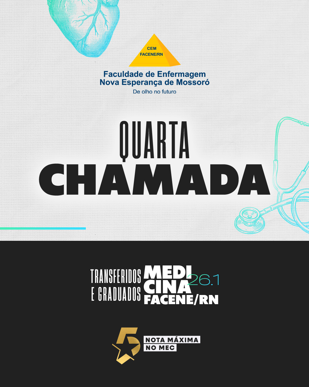 A FACENE/RN divulga a quarta chamada do Processo Seletivo para Transferência e Ingresso de Graduados 2026.1, conforme o Edital nº 35/2025.